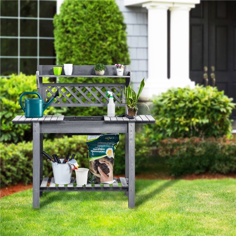 Yaheetech Garden Potting Bench Planting Table with Sliding Tabletop