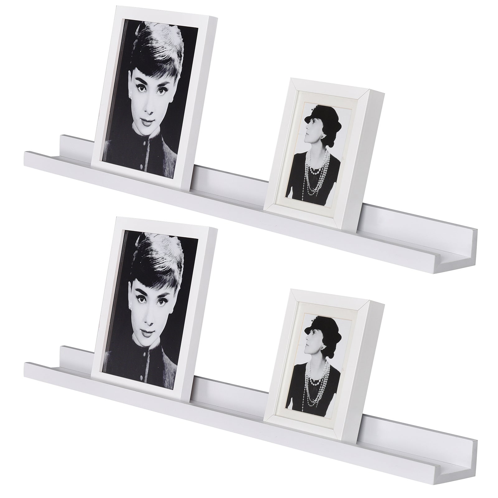 WELLAND Vista Photo Ledge Floating Shelves Picture Ledge Wall Mounted Shelf Display, 36''L x 3.5''D x 2''H, Set of 2, White