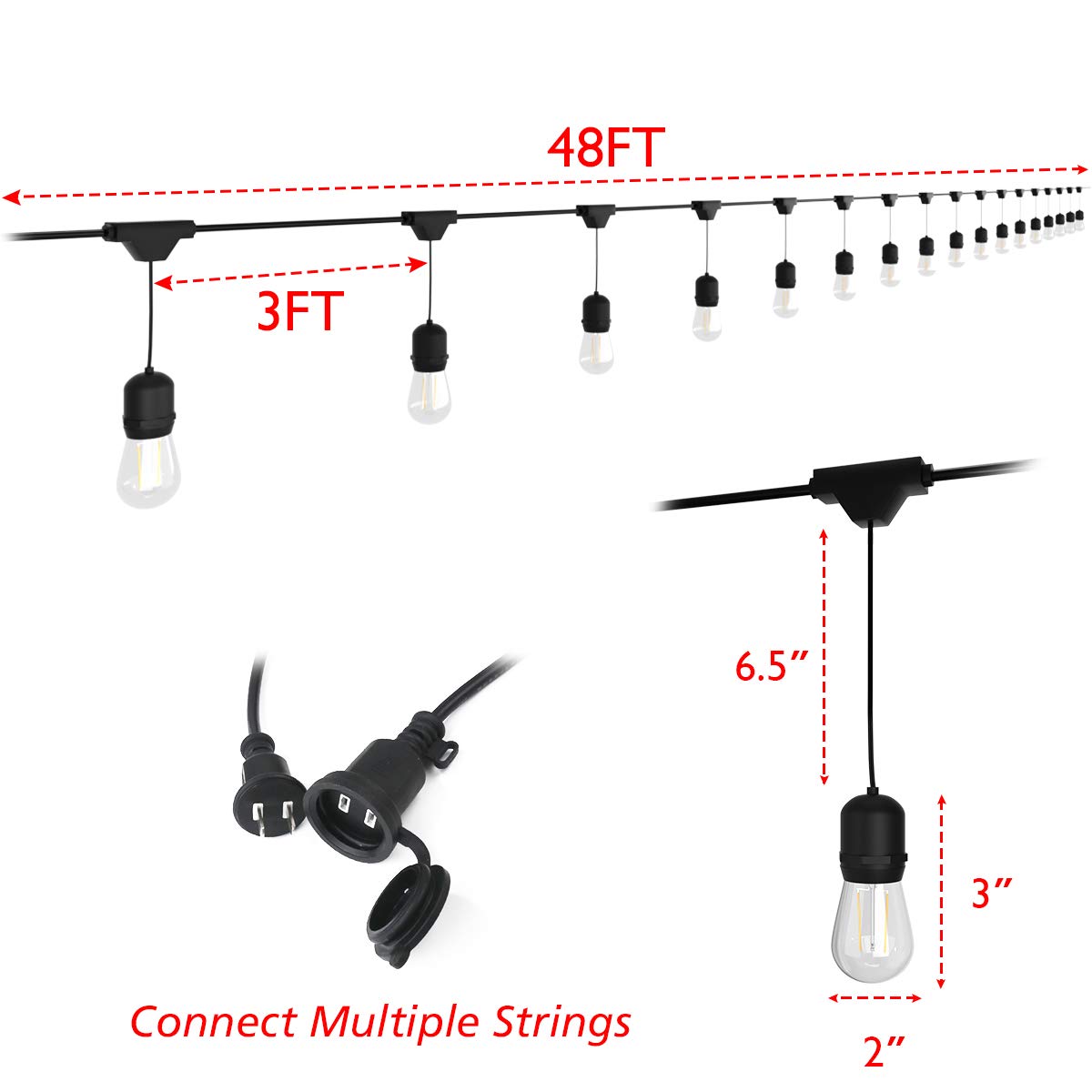 Costzon LED String Lights, 48 Ft Waterproof Commercial Grade Decorative Outdoor String Lights