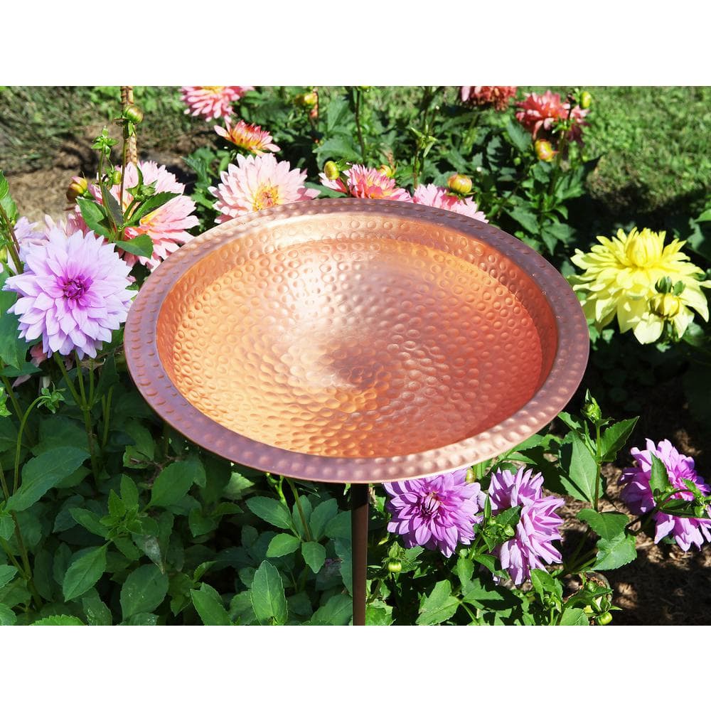 Achla Designs 39.25 in. Tall Satin Copper Hammered Solid Copper Birdbath with Stake BBHC-02T-S