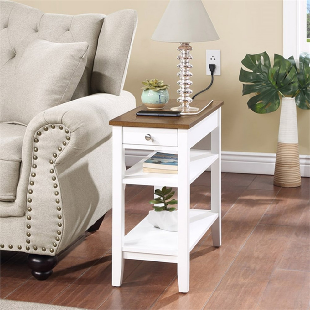 American Heritage One Drawer Chairside End Table w/Charging Station  White Wood   Transitional   Side Tables And End Tables   by Homesquare  Houzz