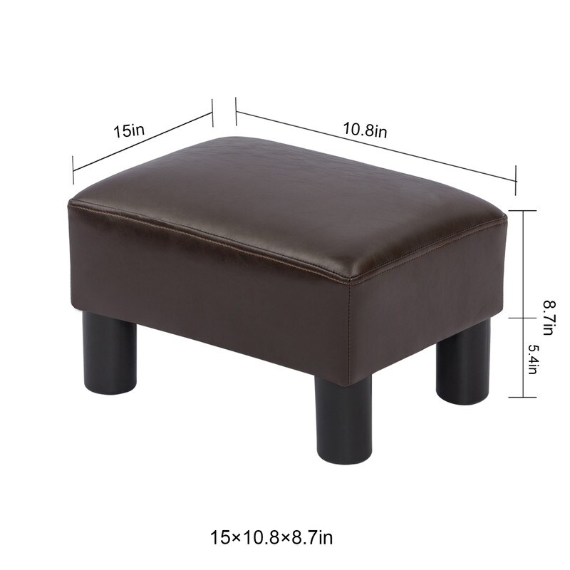 Adeco Small Rectangular Ottoman Modern PU Leather Footrest Stool Chair