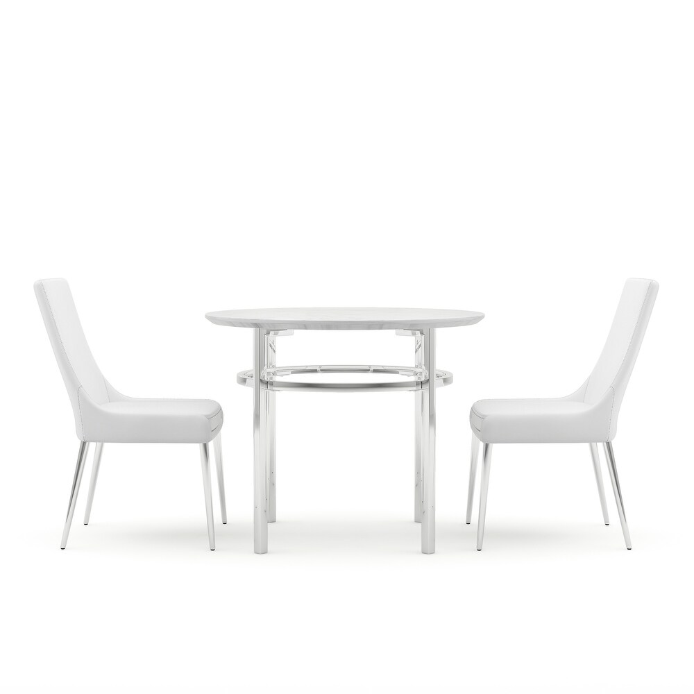 Gates Glam White Chrome Round 3 Piece Dining Set by Furniture of America