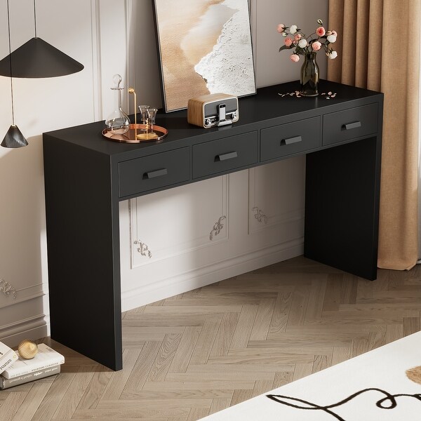 Modern Minimalist Console Table with Open Tabletop and Four Drawers