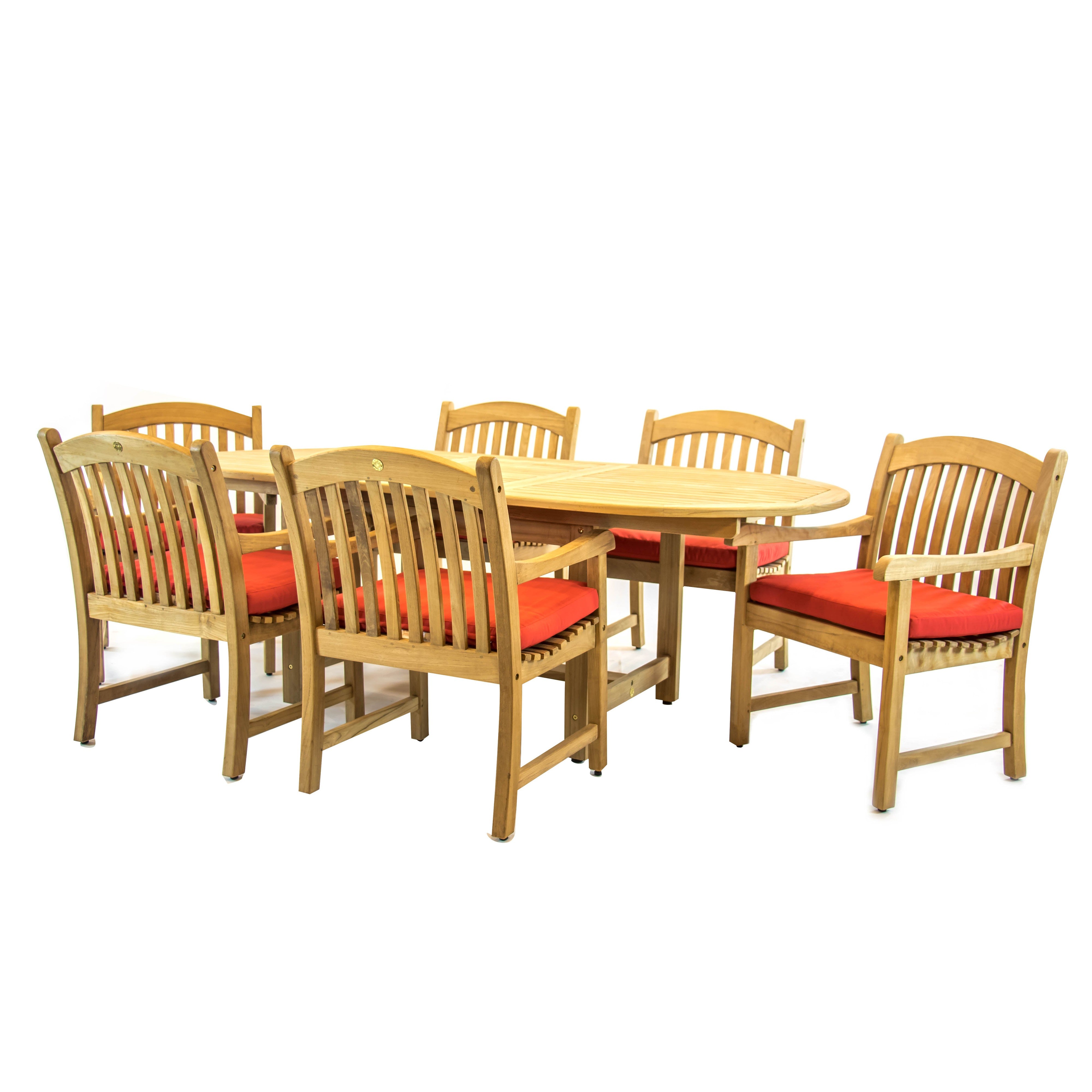 Harbour Teak Outdoor Dining Set (Teak Extendable Oval Table 71-95 with 6 Teak Tista Armchairs +FREE Cushions)