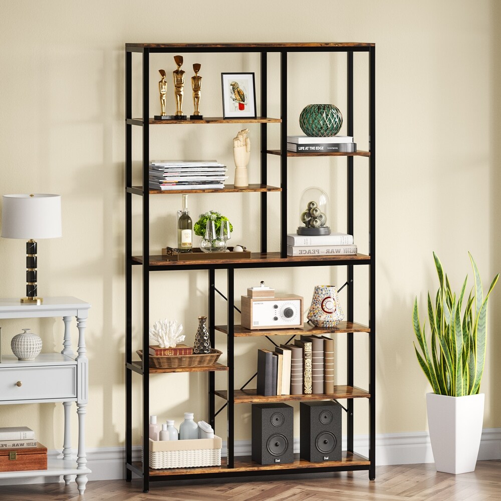 Large 8 Tier Bookcase and Bookshelf  79’’ Tall Open Shelves Display Shelf for Home Office  Rustic