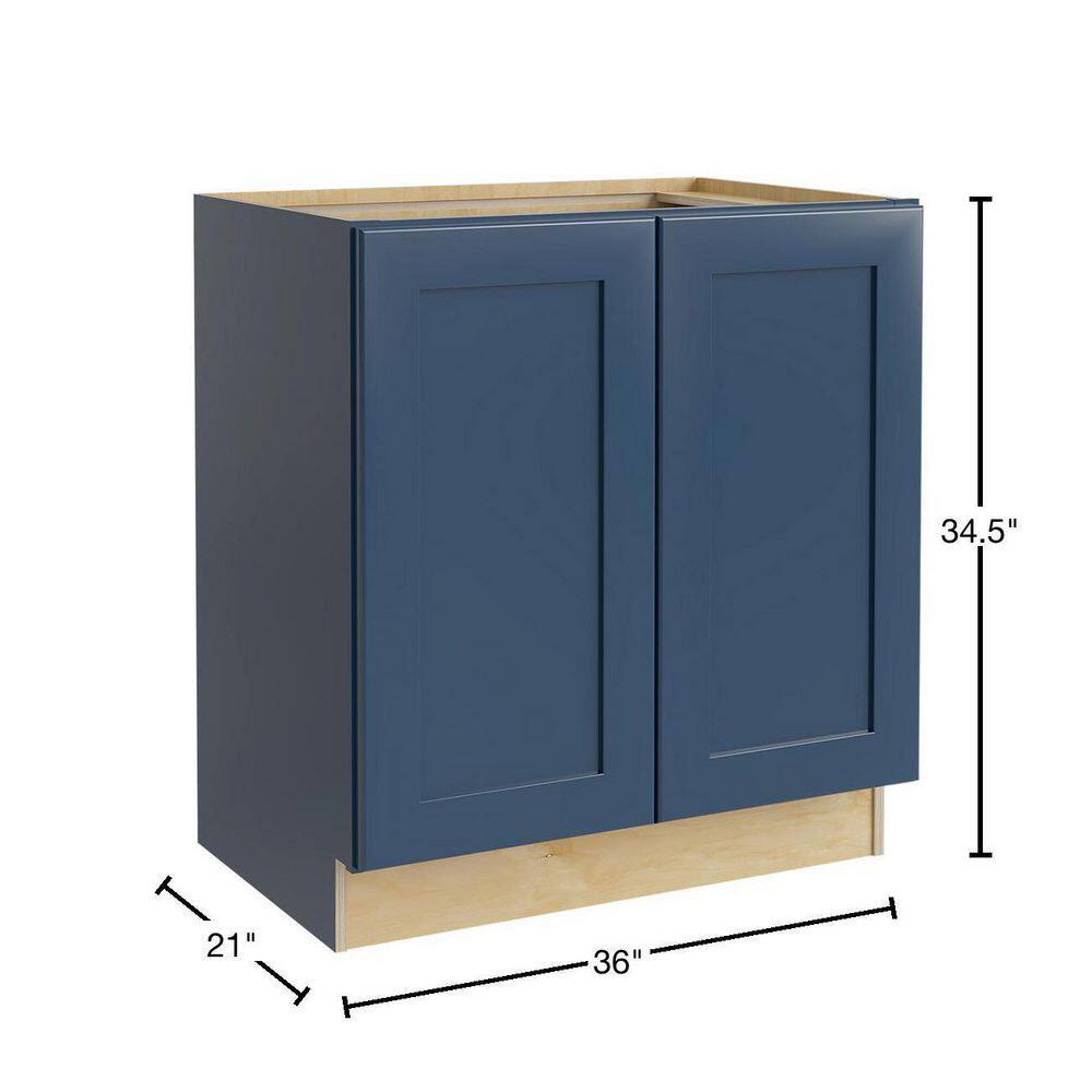 Home Decorators Collection Newport Blue Painted Plywood Shaker Stock Assembled Bath Kitchen Cabinet Soft Close FH 36 in. x 34.5 in. x 21 in. VB3621FH-NMB