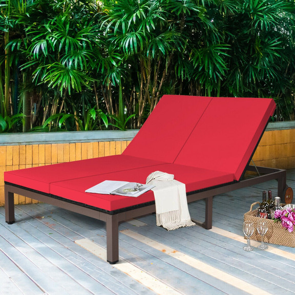 Costway 47560912 2 Person Patio Rattan Lounge Chai...