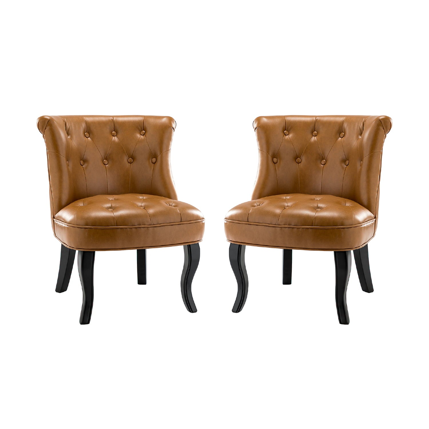 14 Karat Home  Wooden Upholstered Tufted  Side Chair set of 2 with Cabriole Legs and Button-Tufted for Bedroom in Camel