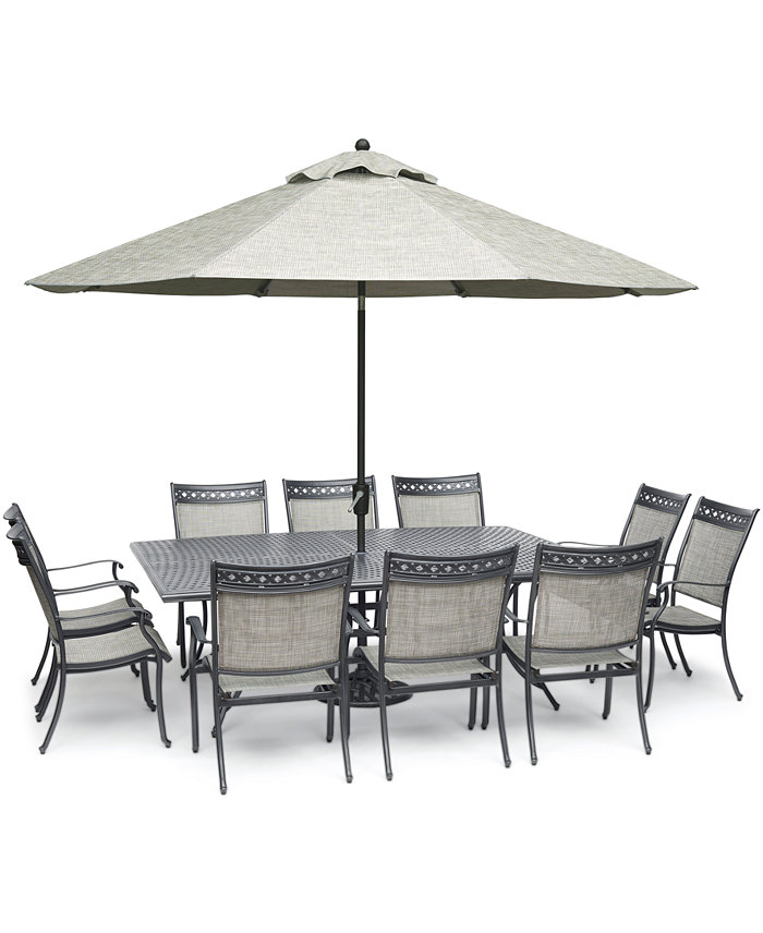 Agio Vintage II Outdoor Cast Aluminum 11-Pc. Dining Set (84 x 60 Table and 10 Sling Dining Chairs)