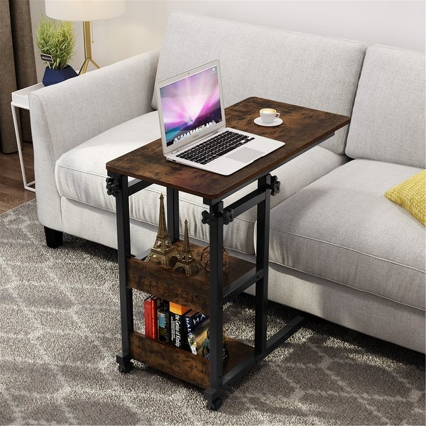 Mobile Snack Side Table， Height Adjustable C Shaped Bedside Table