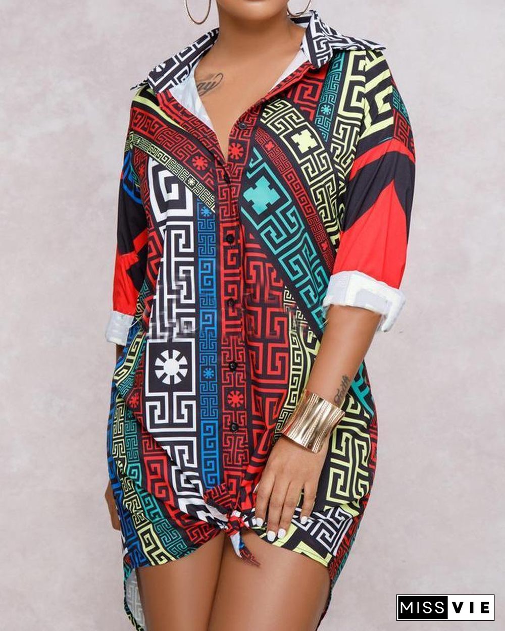 Oversize Digital Print Casual Shirt Dress P13837