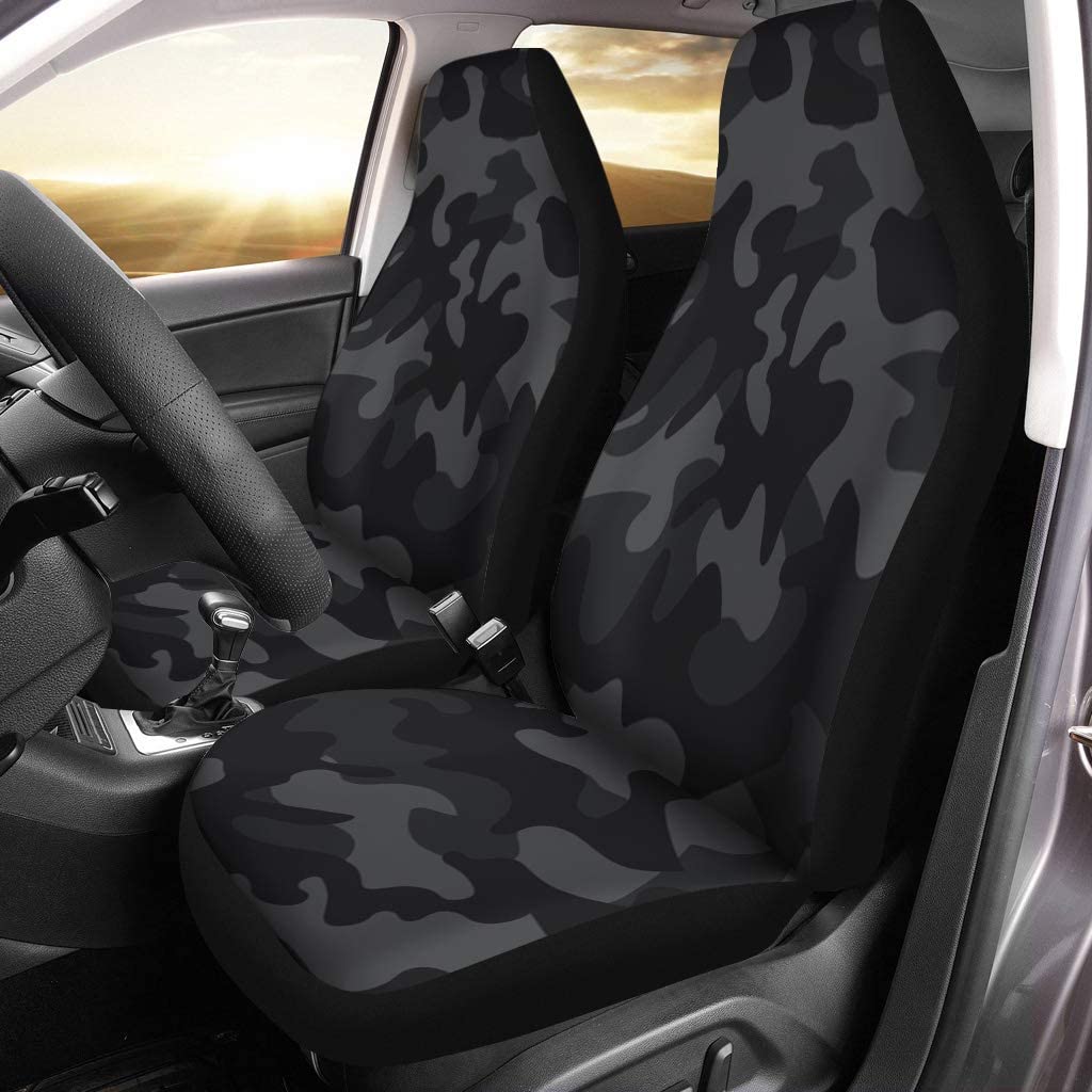 FMSHPON Set of 2 Car Seat Covers Black Camouflage Universal Auto Front Seats Protector Fits for Car，SUV Sedan，Truck