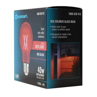 EcoSmart 40-Watt Equivalent A19 Dimmable Filament Red Colored Glass LED Light Bulb (1-Pack) FG-04240