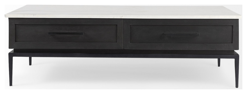 Dark Brown Wood And Marble Coffee Table   Coffee Tables   by HomeRoots  Houzz