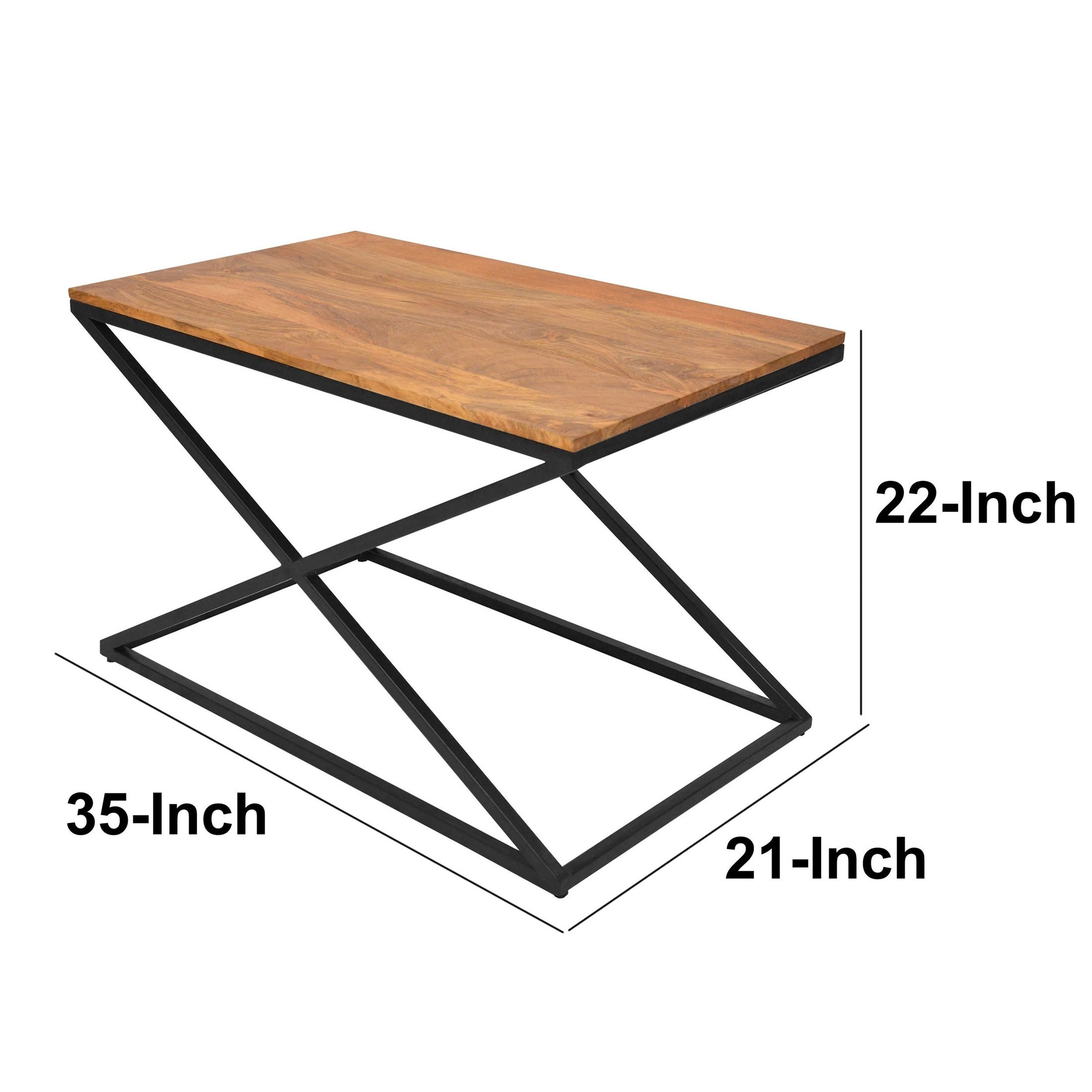 Dark Brown 24 Inch Rectangular Mango Wood Side Table Z Shaped Frame