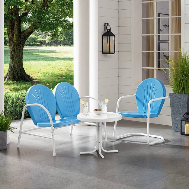 Griffith 3pc Outdoor Conversation Set With Loveseat Arm Chair amp Accent Table Sky Blue Crosley