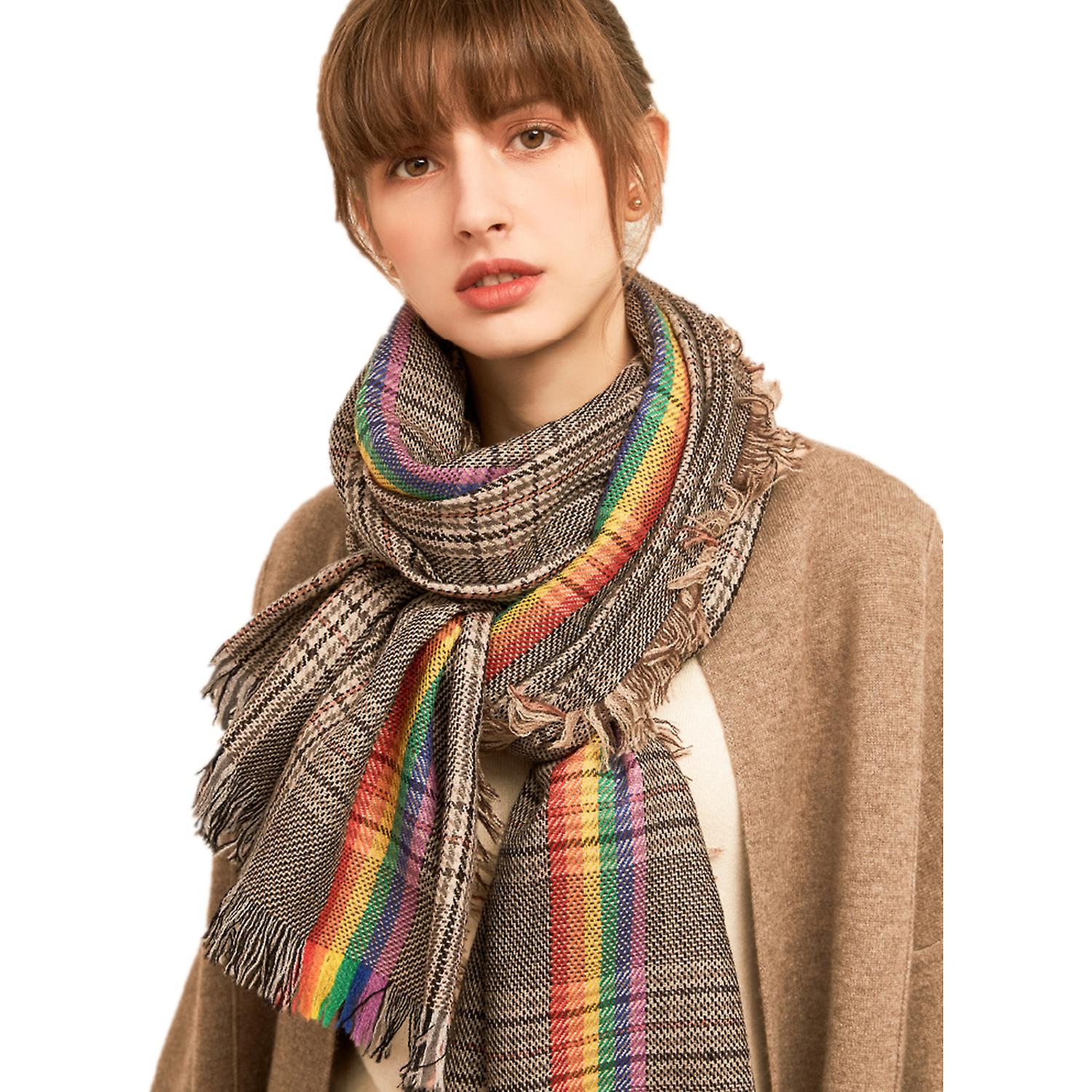 100% Pure Wool Rainbow Color Swallow Grid Scarf For Women Autumn/winter 200x90cm