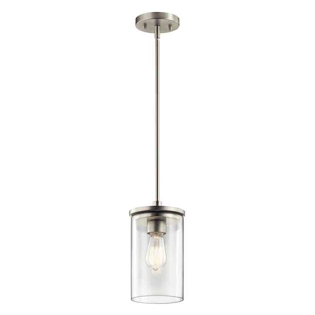 Kichler 43996NI Crosby Brushed Nickel Modern/Contemporary Clear Glass Cylinder Mini Pendant Light