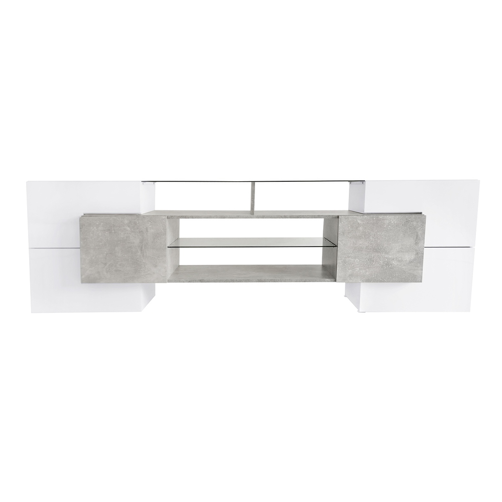 Unique Shape TV Stand with 2 Illuminated Glass Shelves  High Gloss Entertainment Center for TVs Up to 80\