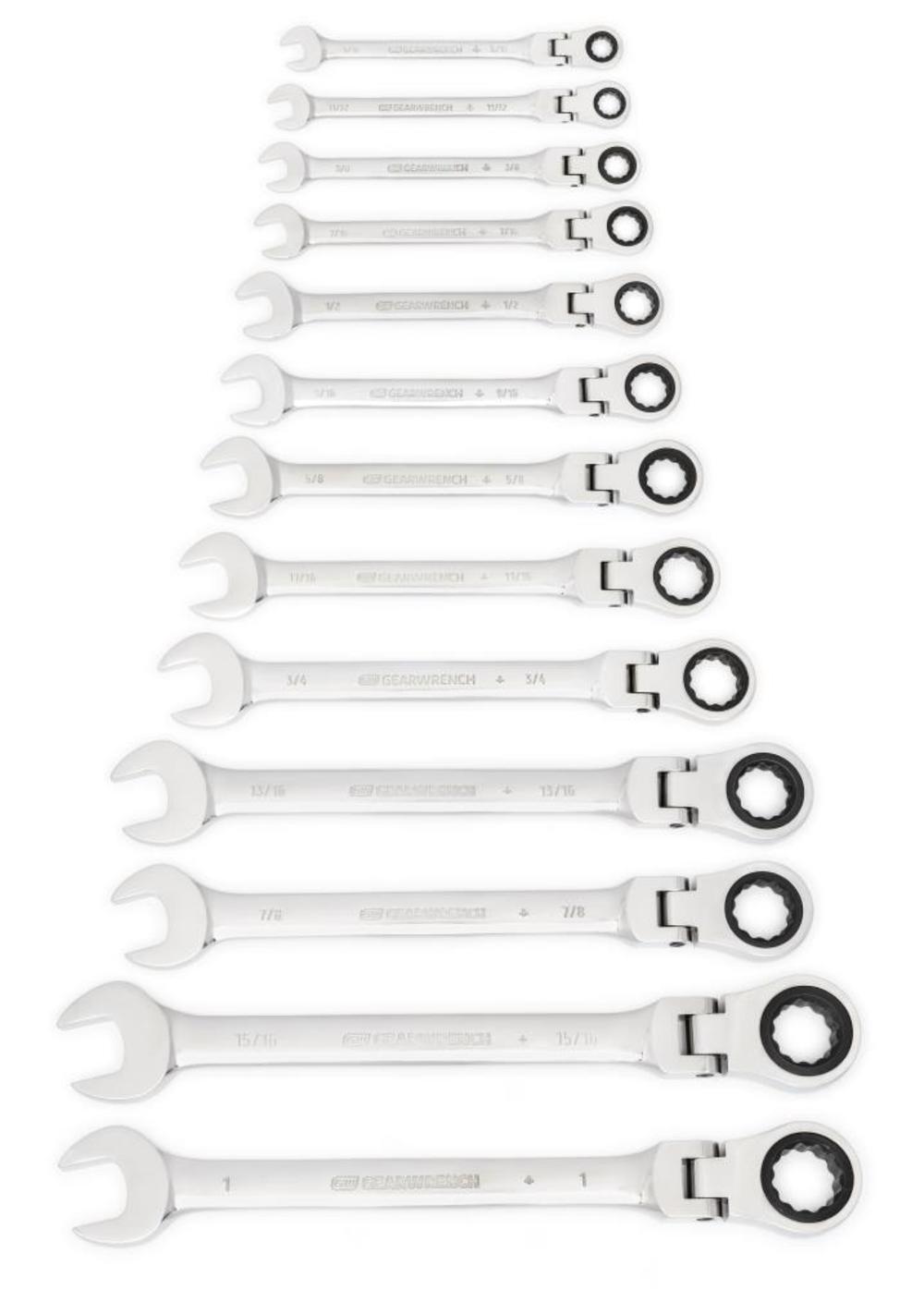 13 Pc 72-Tooth 12 Point Flex Ratcheting Combination SAE Wrench Set ;