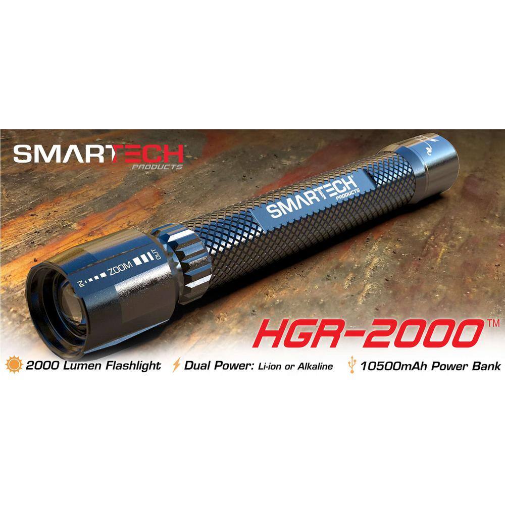 Smartech Products 2000 Lumen Dual Powered Rechargeable LED Flashlight and 9000 mAh Power Bank HGR-2000