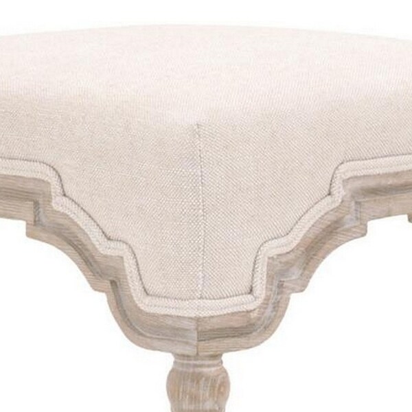 Turned Wooden Frame Padded Stool， Beige and Brown