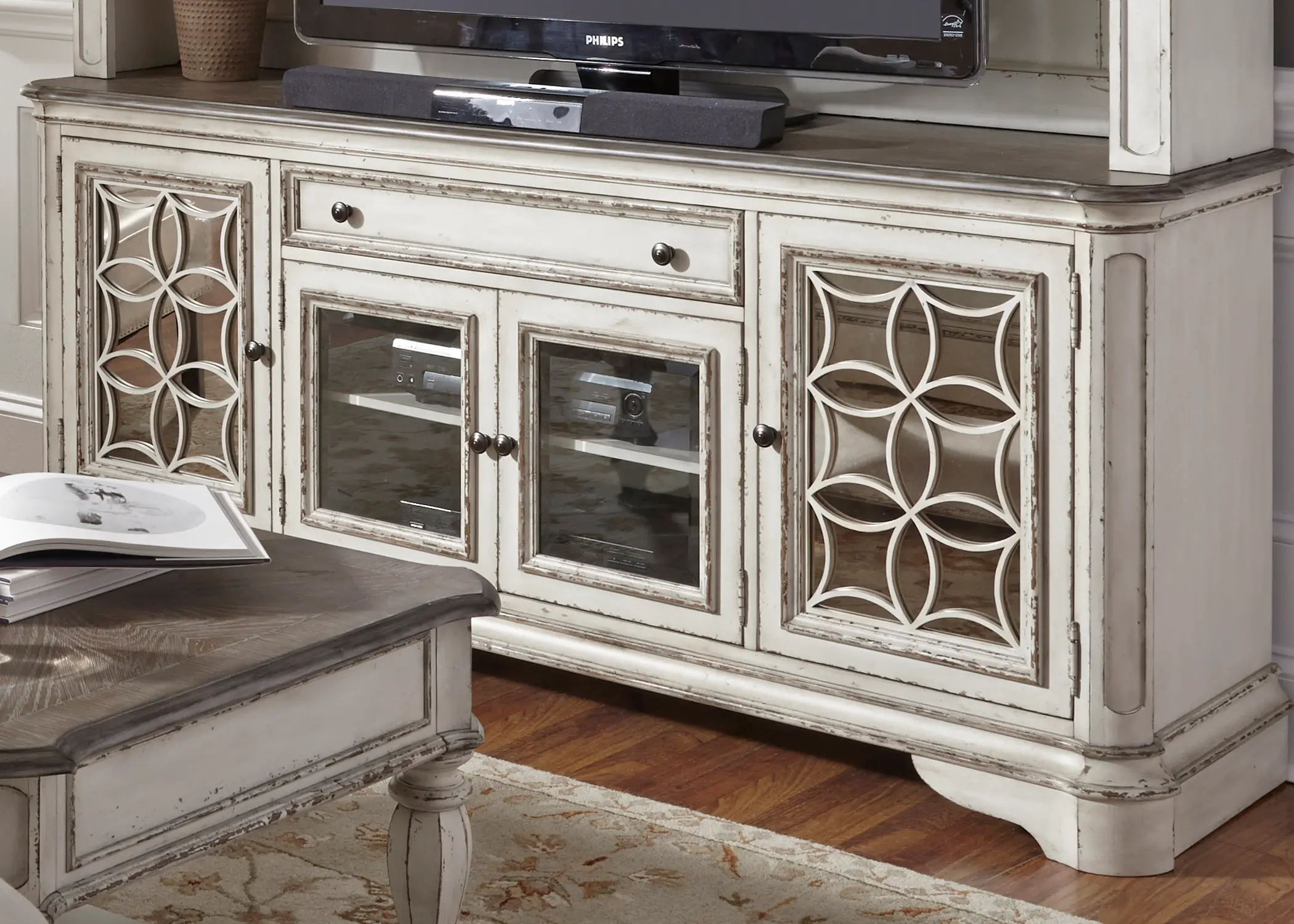 Magnolia Manor Antique White 74 TV Stand