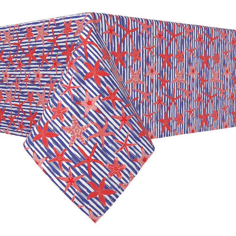 Square Tablecloth， 100% Polyester， 70x70， Nautical Starfish Stripe