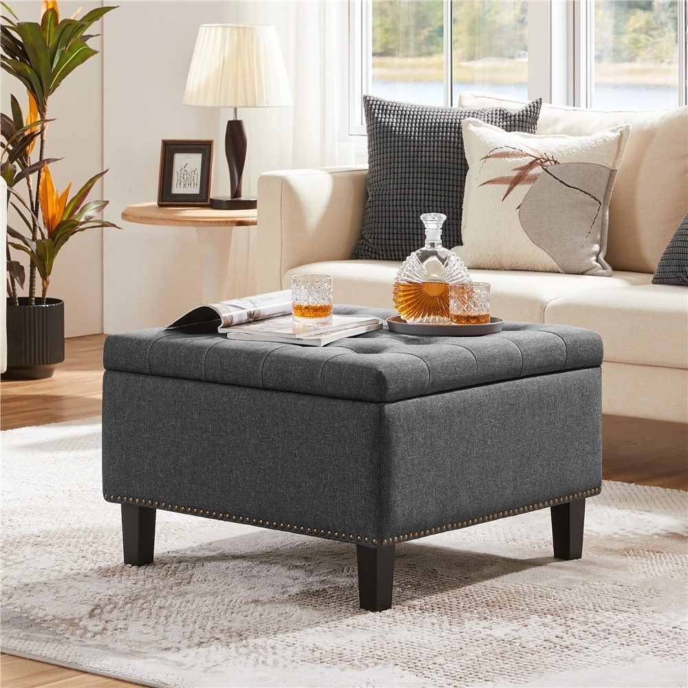 Yaheetech Folding Storage Ottoman Bench With Button Tufted  Dark Gray   28\