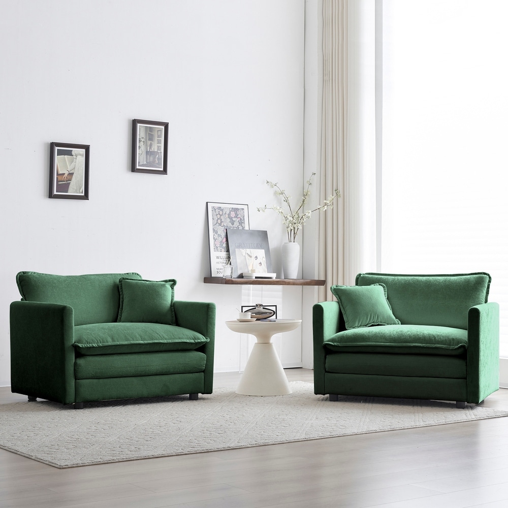 Chenille Armchairs Sofa Green Lounge Accent Chair Loveseat w/ Pillow