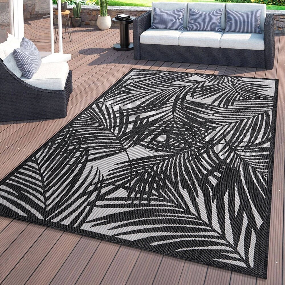 World Rug Gallery Contemporary Palm Leaf Textured Flat Weave Indoor/Outdoor Area Rug