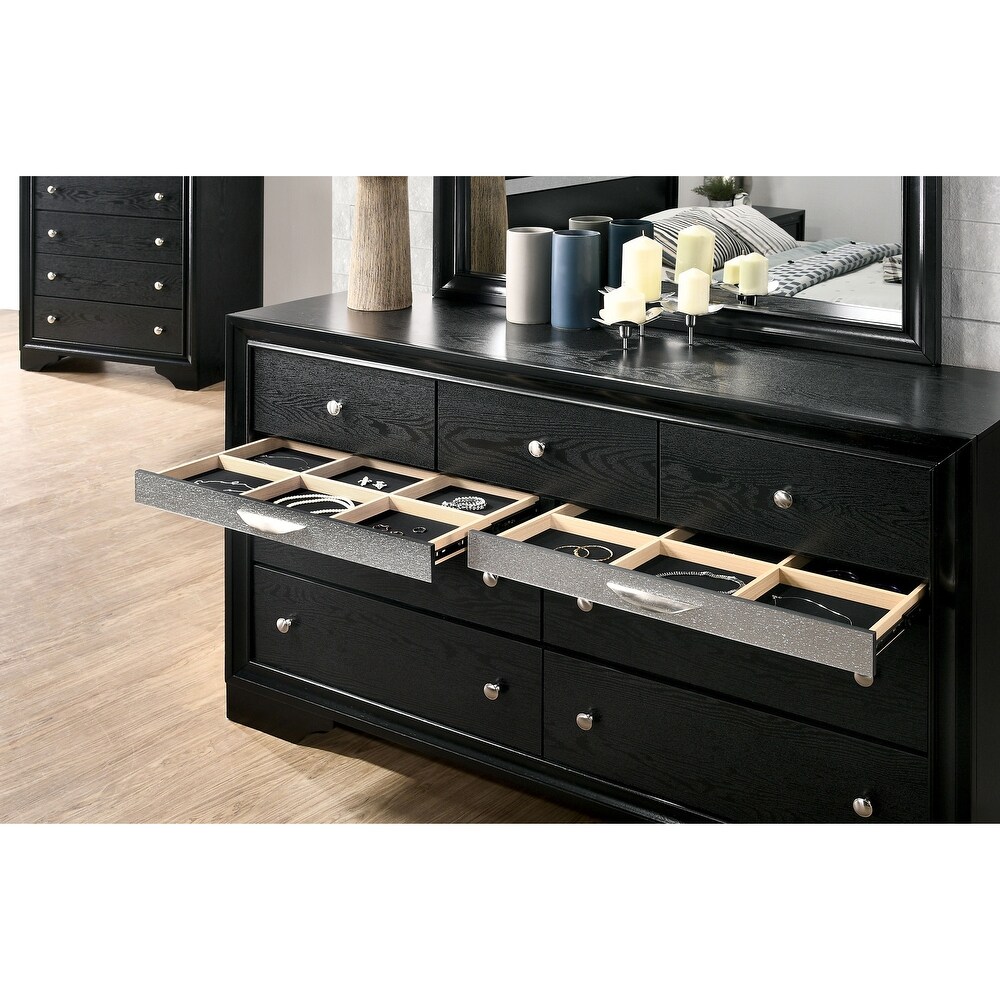 Aoki Contemporary Black 56 inch Wide 9 Drawer Solid Wood Dresser by Furniture of America