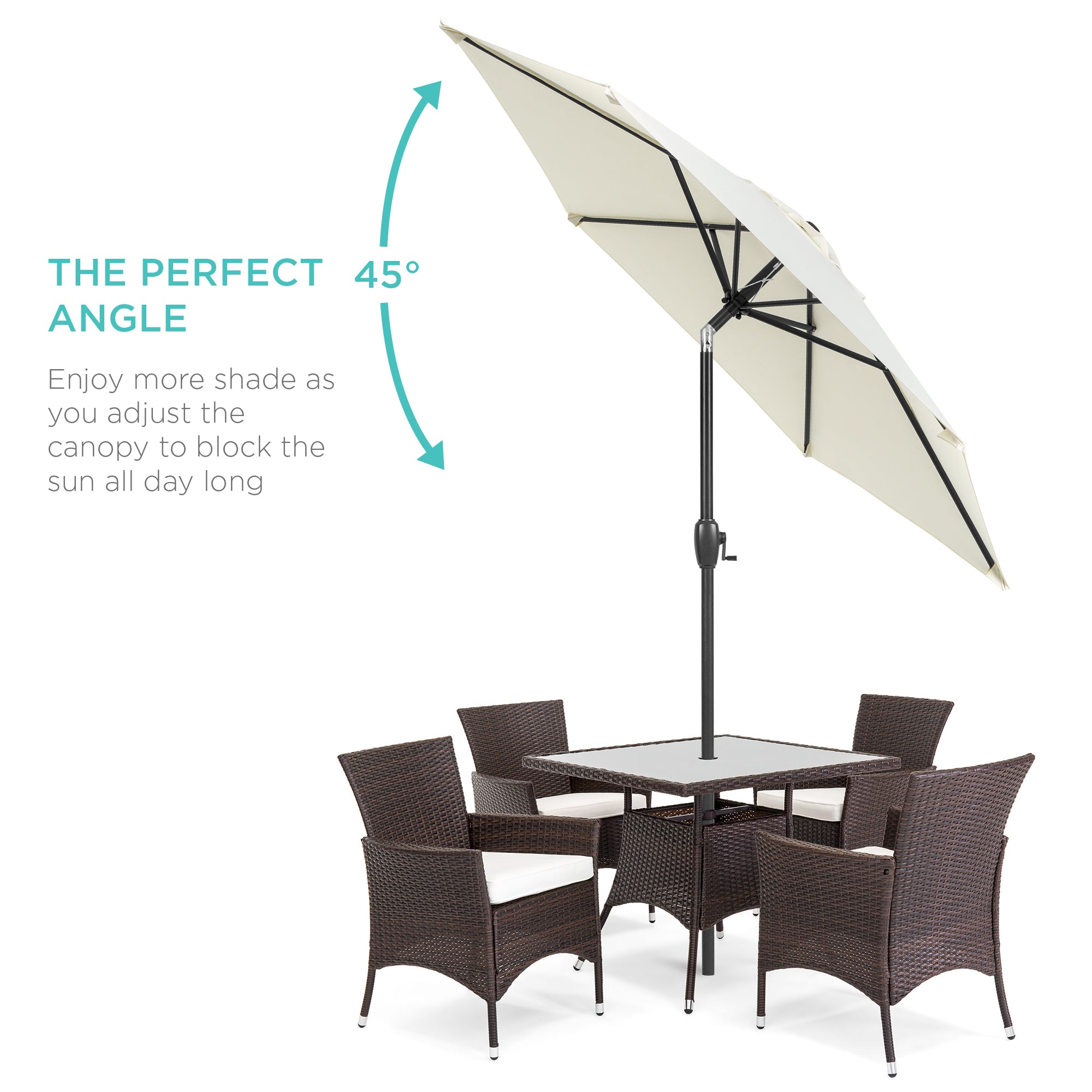 Best Choice Products 7.5ft Heavy-Duty Outdoor Market Patio Umbrella w/ Push Button Tilt, Easy Crank Lift - Cream