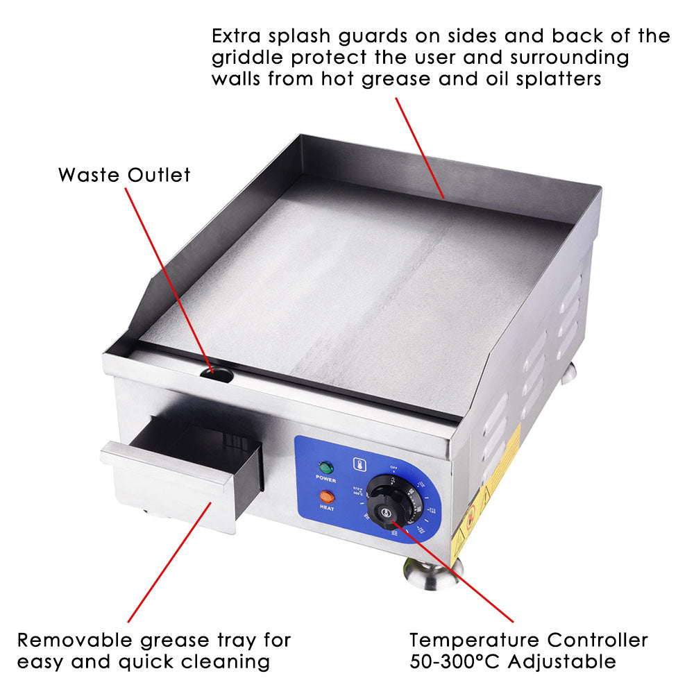 Yescom Electric Countertop Griddle Flat Grill 15in 1500W