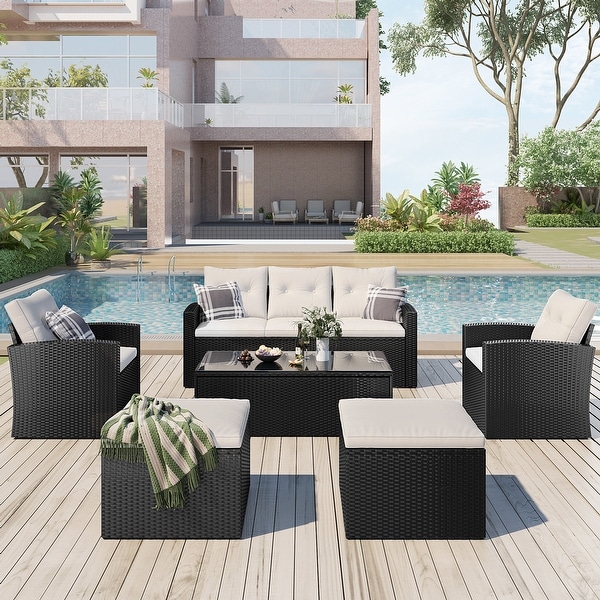 6piece AllWeather Wicker PE rattan Patio Outdoor Dining Conversation Sectional Set with coffee table