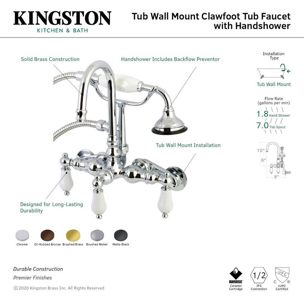 Kingston Brass Aqua Vintage Wall Mount 3-Handle Claw Foot Tub Faucets in Brushed Brass HAE305T7