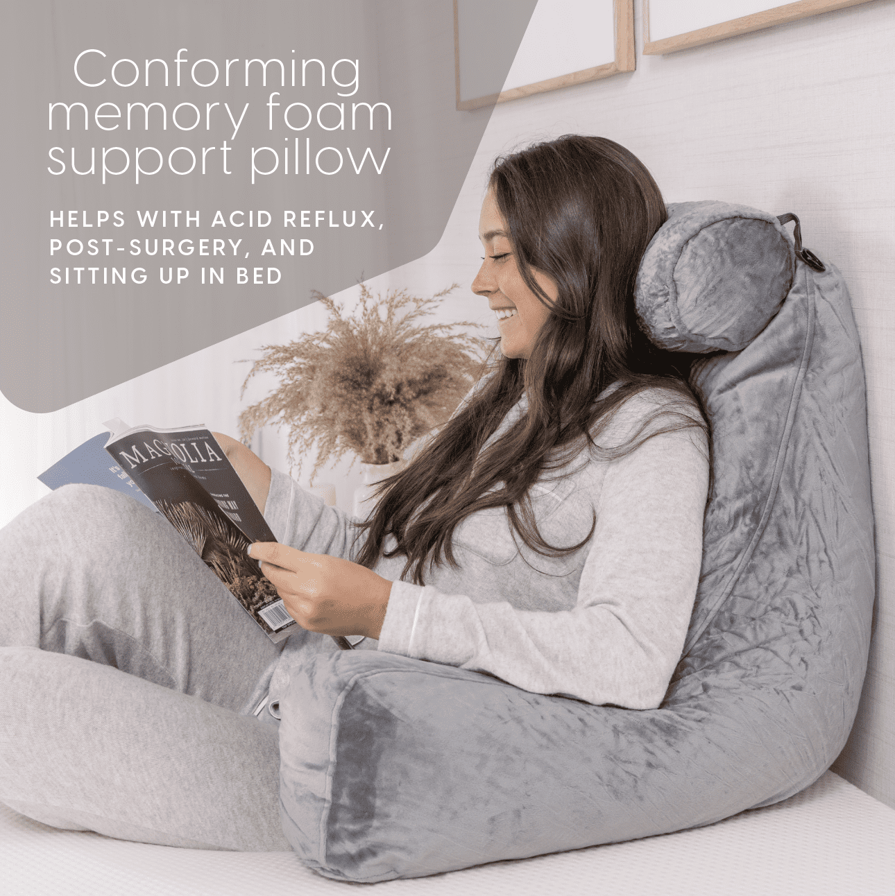 Milliard Reading Pillow with Detachable Neck Roll with Shredded Memory Foam - 24 Inch