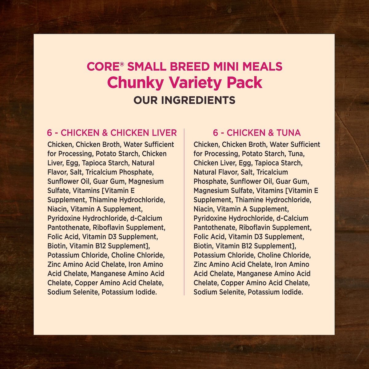 Wellness CORE Mini Meals Chicken and Chicken Liver， Chicken and Tuna Variety Pack Dog Food Pouches