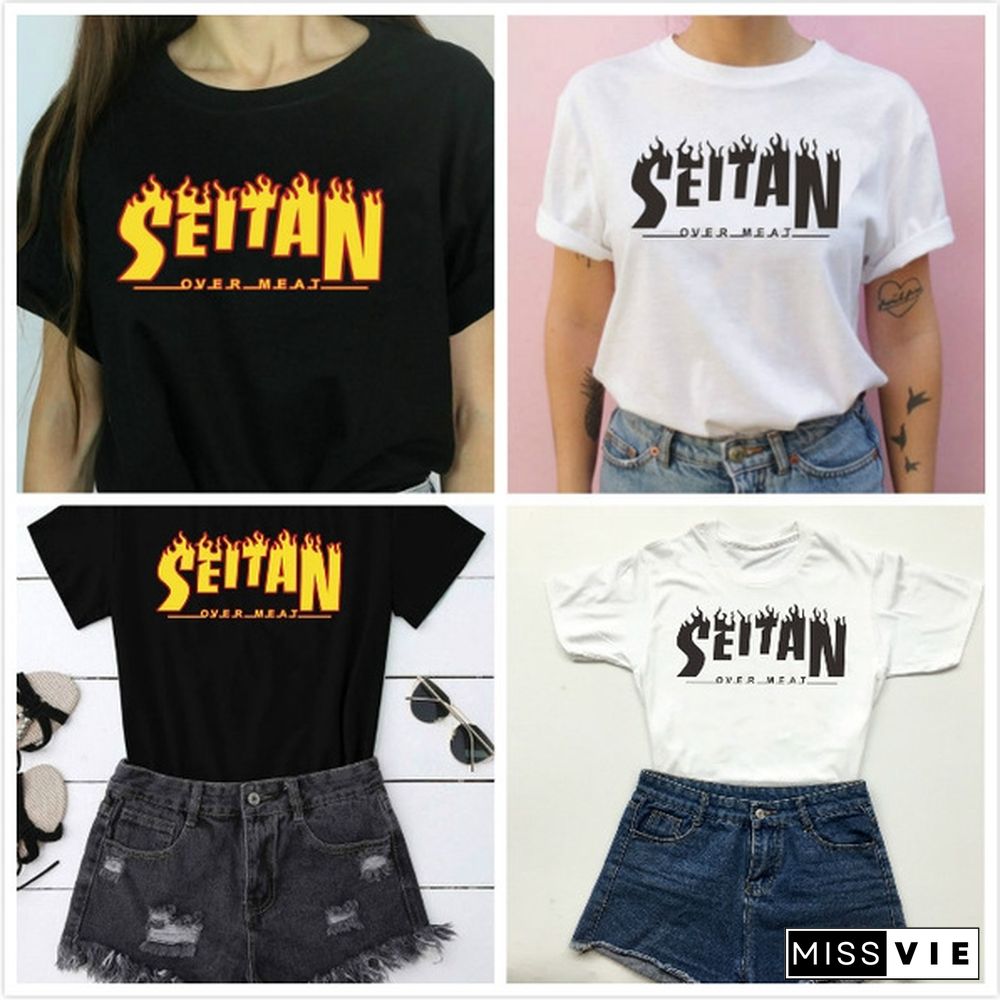 Seitan vegetarianism Flame Graphic Tee new vegetarianism Lover Harajuku Hipster Short Sleeves Hot Sale