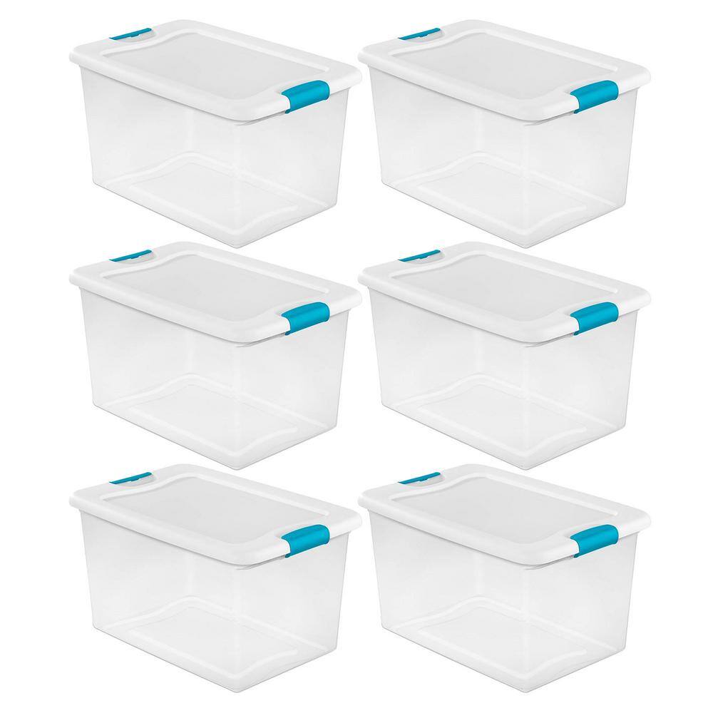 Sterilite 64 Quart Clear Plastic Storage Boxes Bins Totes wLatches (6 Pack) 6 x 14978006