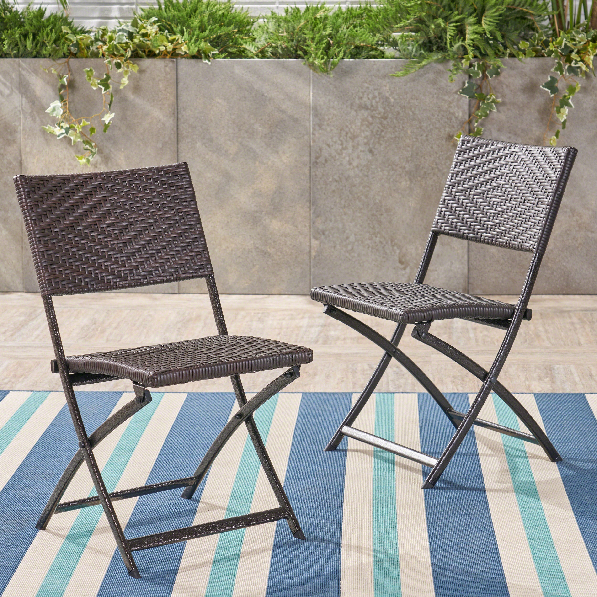 Jason Outdoor Brown Wicker Folding Chair (Set of 2)