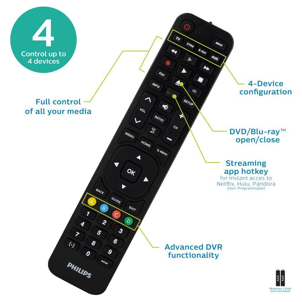 Philips 4-Device LG Replacement Universal TV Remote Control in Black SRP4519L27