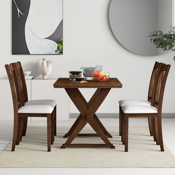 5-piece dining table with 4 upholstered dining chairs， solid wood dining furniture