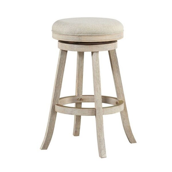 29 Inches Wooden Swivel Bar Stool with Round Fabric Seat， Gray