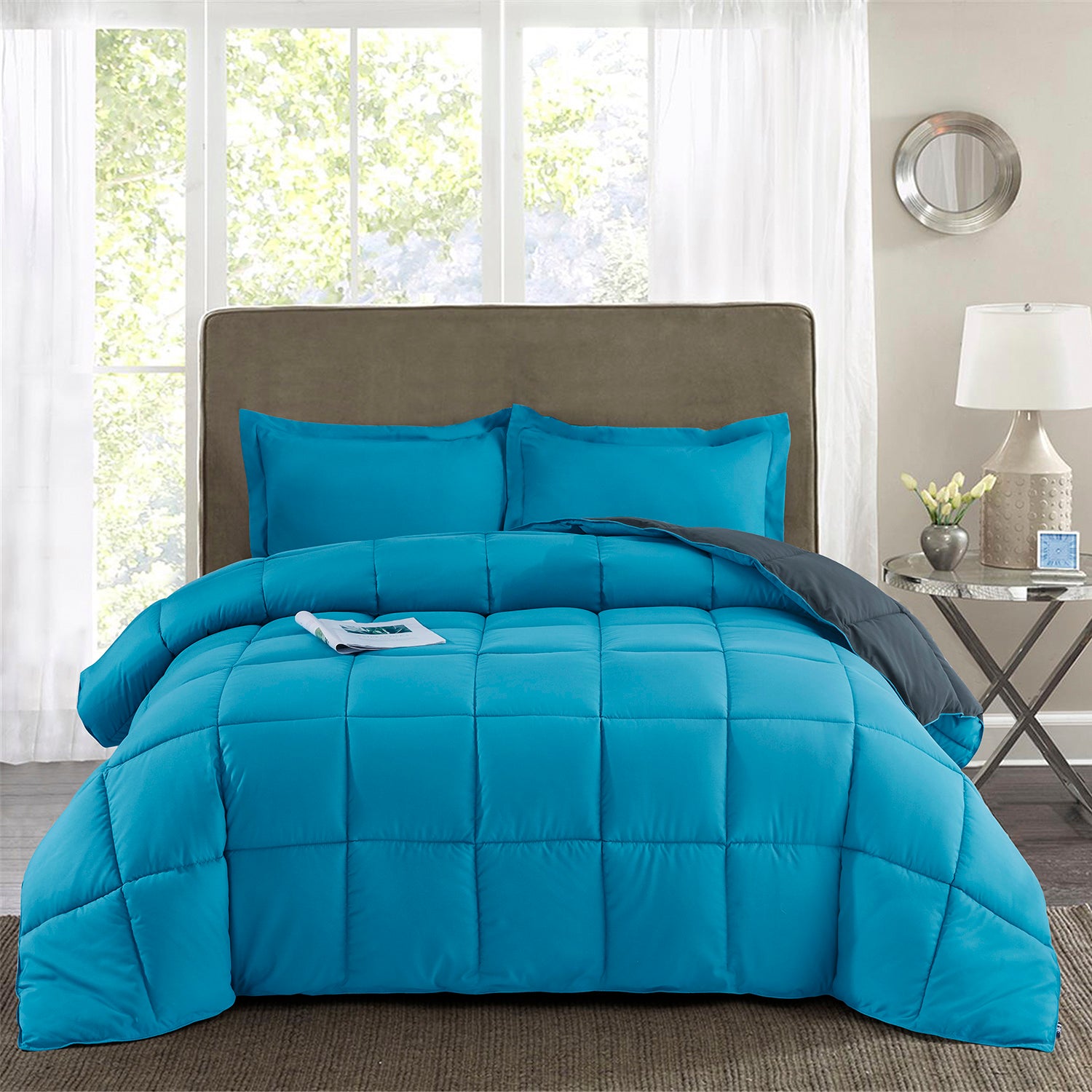 HIG Light Weight Down Alternative Comforter， Full/Queen， Turquoise， Reversible