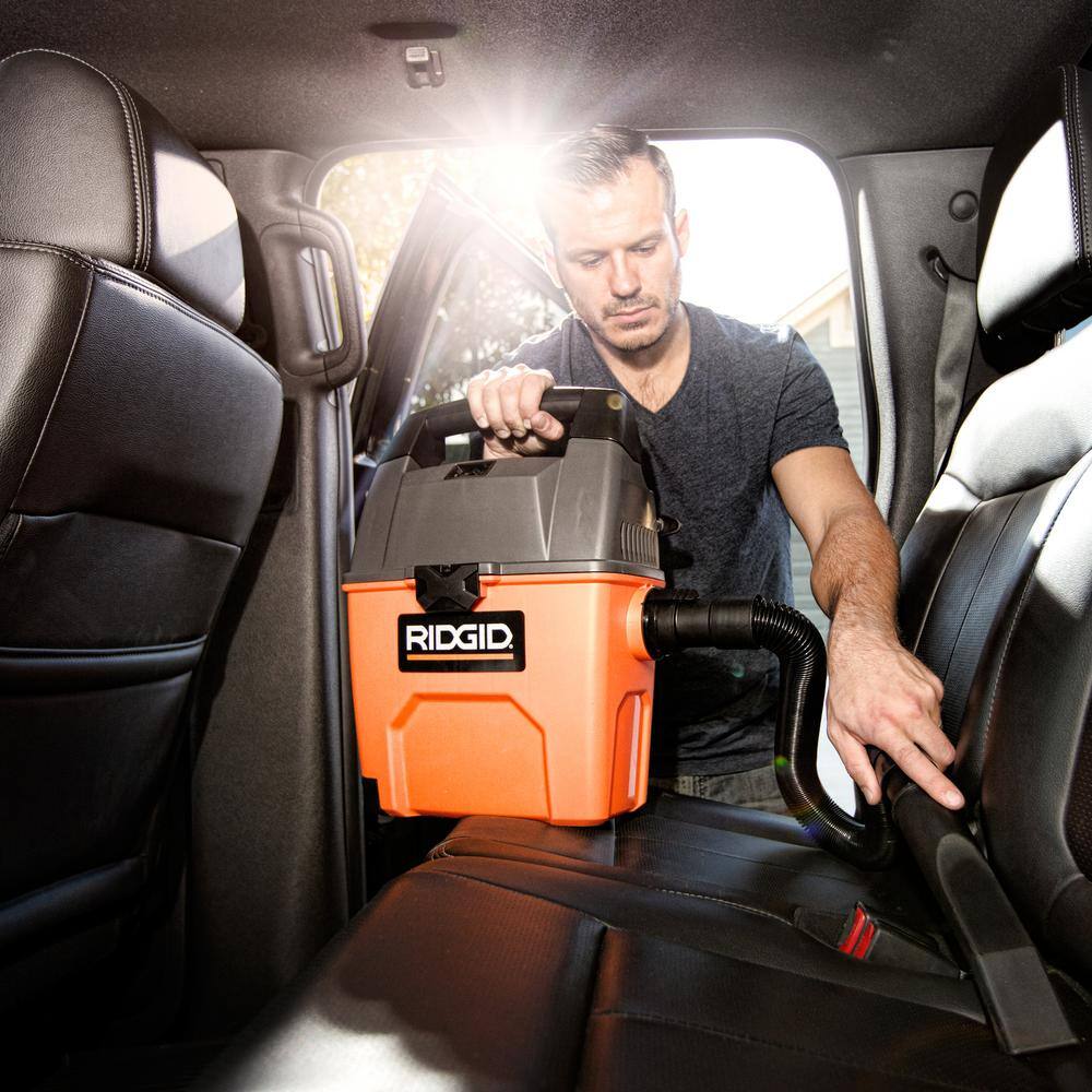 RIDGID 3 Gallon 3.5 Peak HP Portable WetDry Shop Vacuum with Built in Dust Pan Filter Expandable Locking Hose and Car Nozzle WD3050