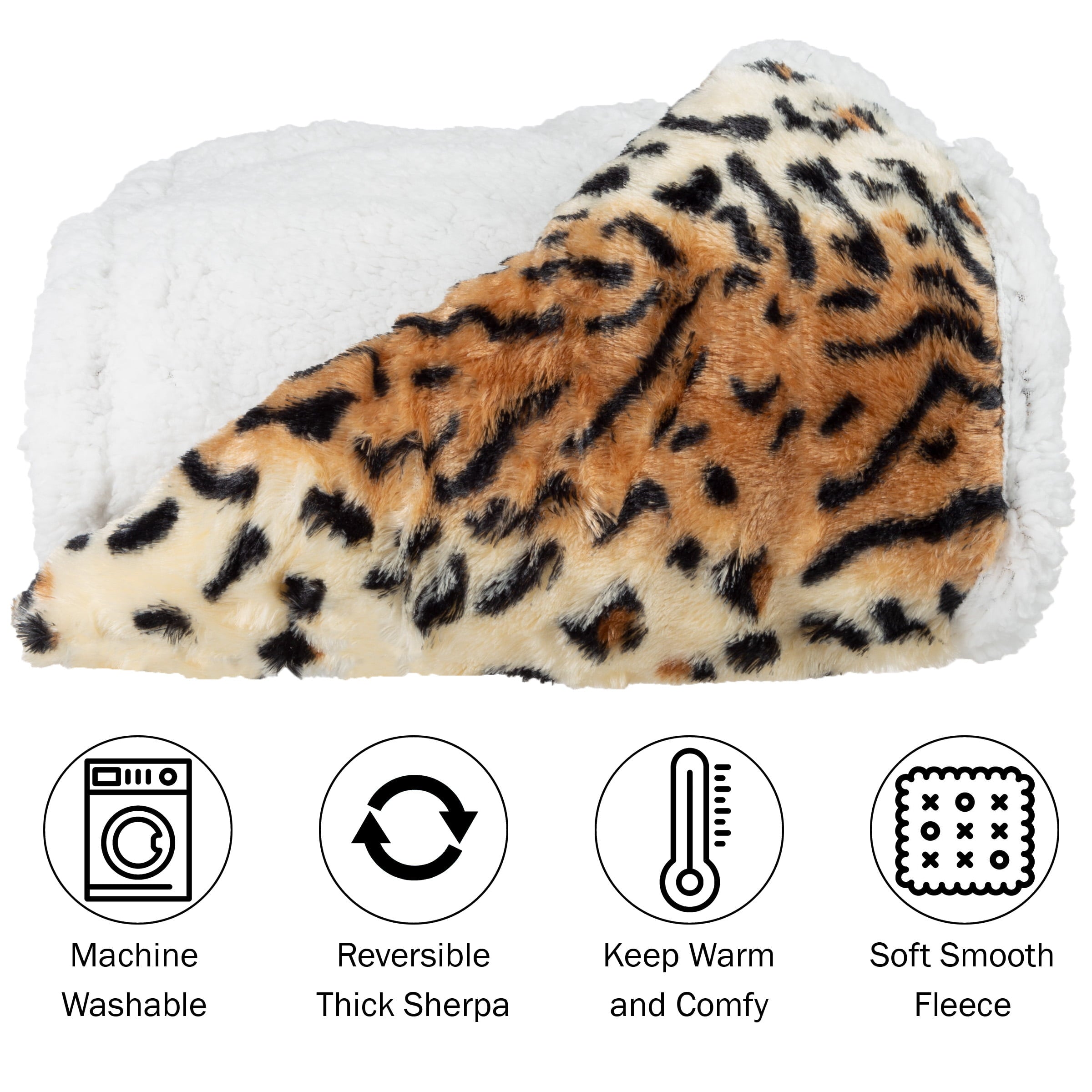 Lavish Home Fleece Sherpa Blanket Throw， Tiger