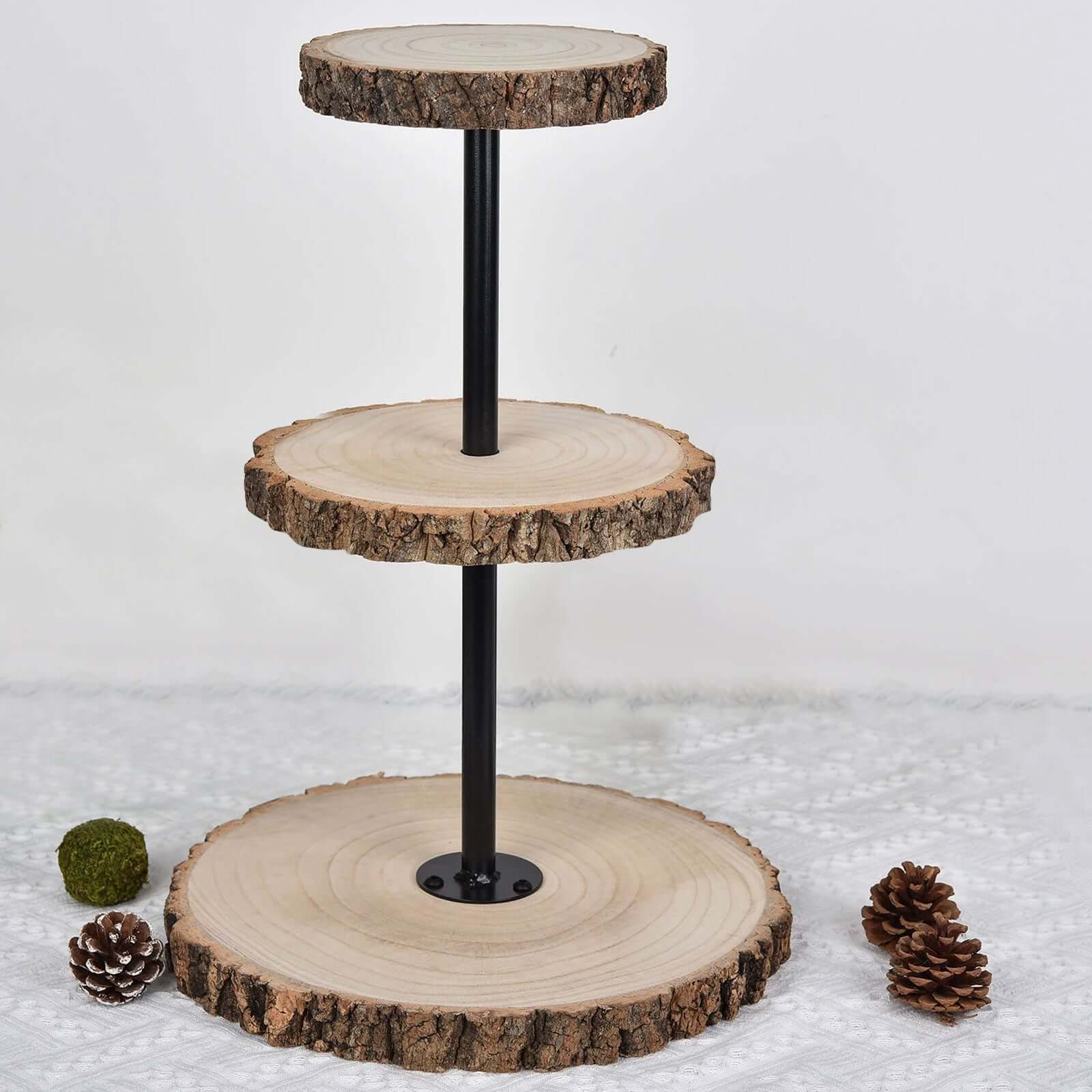 3-Tier Tower Natural Wood Slice Cheese Board Cupcake Stand, Rustic Centerpiece - Assembly Tools Included 19