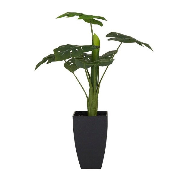 Green Faux Foliage Monstera Artificial Plant with Realistic Leaves and Black Tapered Pot